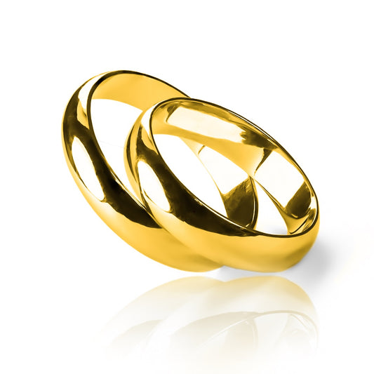 Argollas de matrimonio Classic II Media Caña, elaboradas en oro 18k por Joyería Caracas, cuentan con certificado de calidad y garantía de por vida.