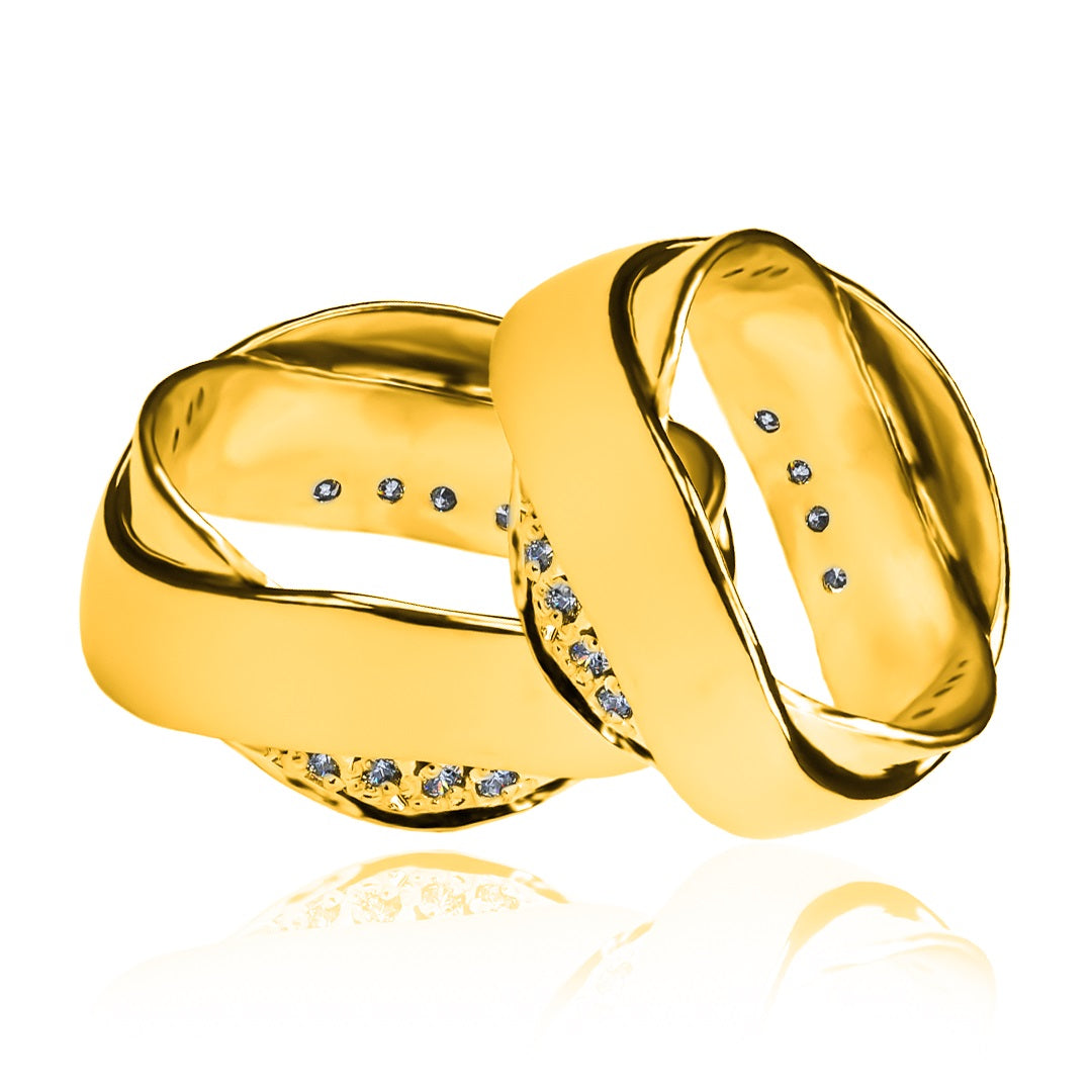 Argollas de matrimonio doble SS bicolor, fabricadas en oro 18k de Joyería Caracas, vienen con certificado de calidad y garantía de por vida.