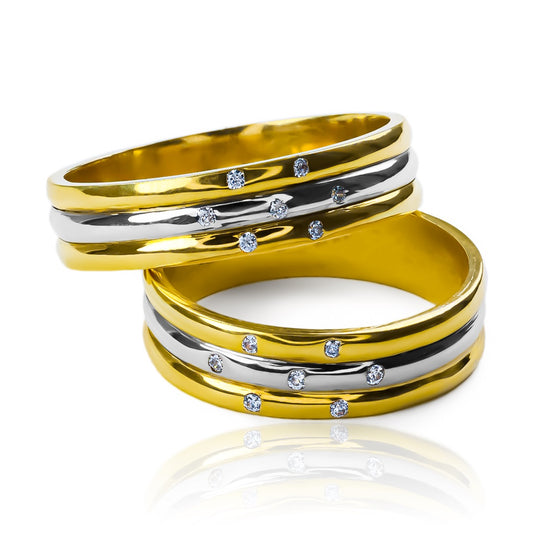 Argollas de matrimonio Dynasty, elaboradas en oro 18k por Joyería Caracas, cada una cuenta con un certificado de calidad y garantía de por vida.