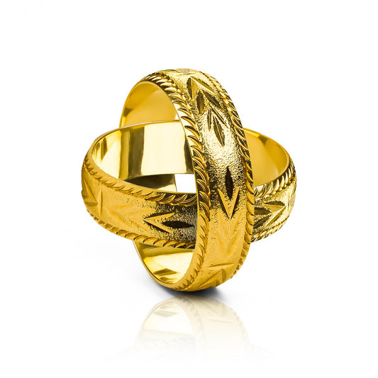 Argollas de matrimonio Espiga Recta, elaboradas en oro 18k por Joyería Caracas, cuenta con certificado de calidad y garantía de por vida.