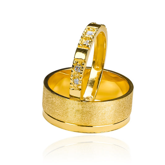 Argollas de matrimonio feelings, fabricadas en oro 18 quilates de Joyería Caracas, cuenta con un certificado de calidad y garantía de por vida.