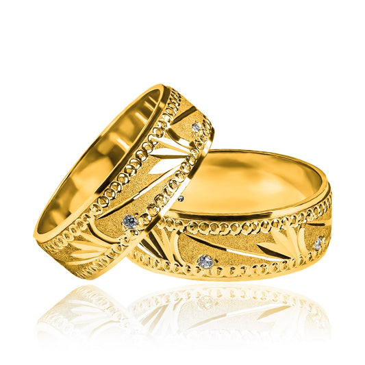 Argollas de matrimonio Forest Cristal, elaboradas en oro de 18 quilates por Joyería Caracas, cuenta con certificado de calidad y garantía de por vida.