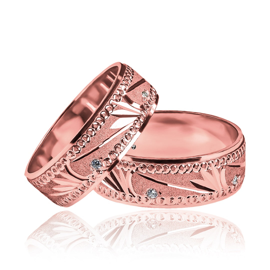 Argollas de matrimonio Forest Cristal, elaboradas en oro de 18 quilates por Joyería Caracas, cuenta con certificado de calidad y garantía de por vida.