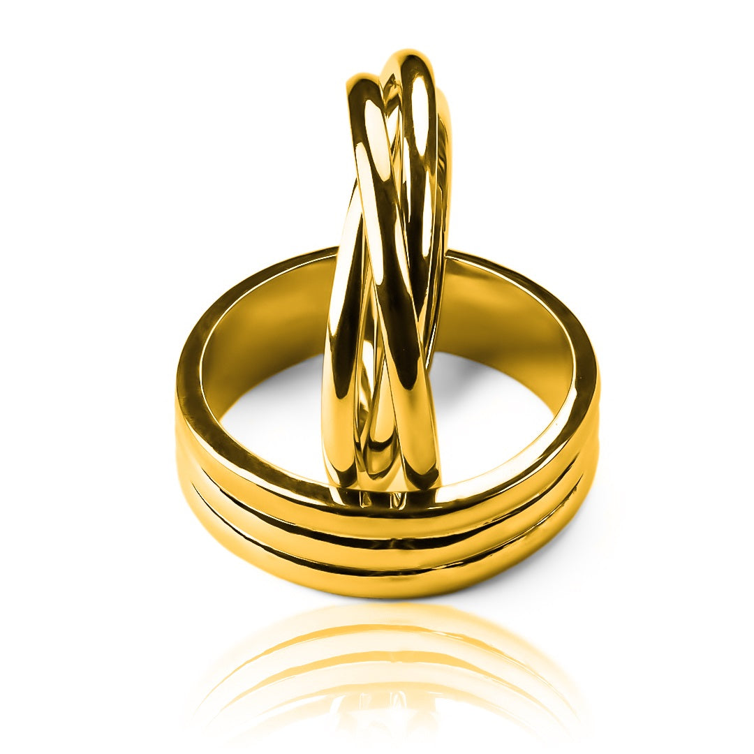 Argollas de matrimonio gemelas cartier + special line 3 oros, fabricadas en oro 18k de Joyería Caracas, cuentan con un certificado de calidad que garantiza su autenticidad y durabilidad de por vida.