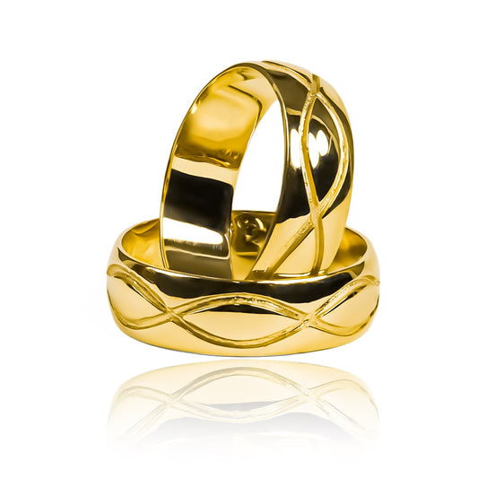 Argollas de matrimonio Infinite, fabricadas en oro de 18k por Joyería Caracas, cada argolla viene con un certificado de calidad y garantía para toda la vida.