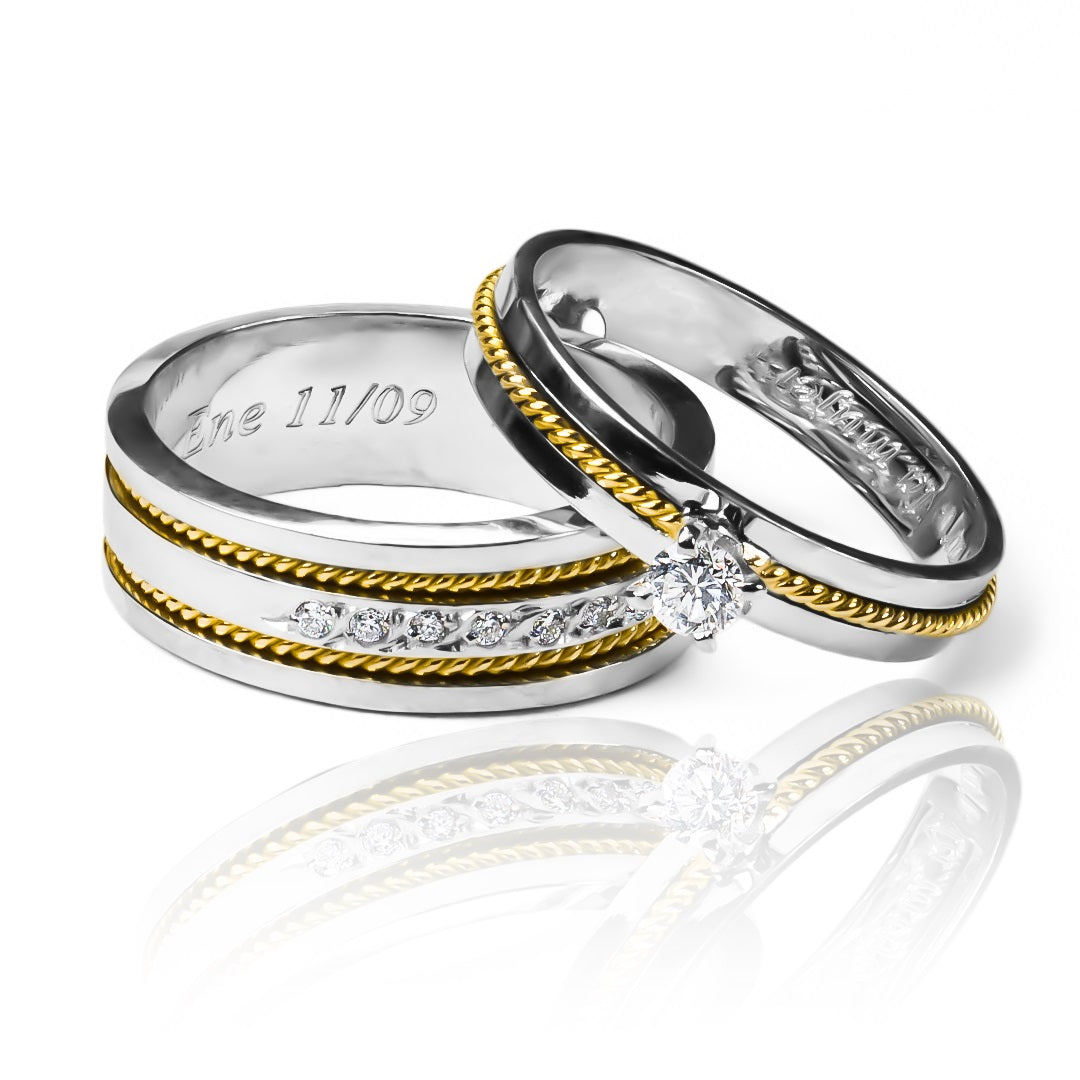 Argollas de matrimonio Junctus, fabricadas en oro 18k de Joyería Caracas, cada una cuenta con certificado de calidad y garantía para toda la vida.