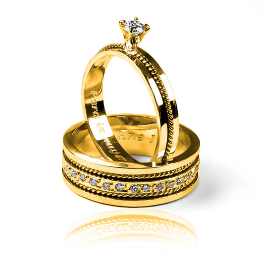 Argollas de matrimonio Junctus, fabricadas en oro 18k de Joyería Caracas, cada una cuenta con certificado de calidad y garantía para toda la vida.
