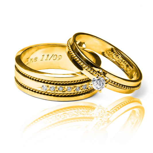 Argollas de matrimonio Junctus, fabricadas en oro 18k de Joyería Caracas, cada una cuenta con certificado de calidad y garantía para toda la vida.