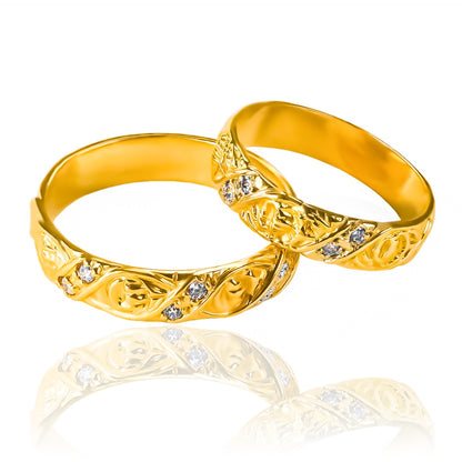 Argollas de matrimonio körnee love, fabricadas en oro 18k de Joyería Caracas. Además, cuentan con un certificado de calidad que garantiza la autenticidad del oro.
