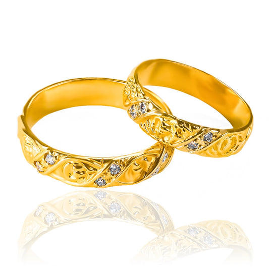 Argollas de matrimonio körnee love, fabricadas en oro 18k de Joyería Caracas. Además, cuentan con un certificado de calidad que garantiza la autenticidad del oro.