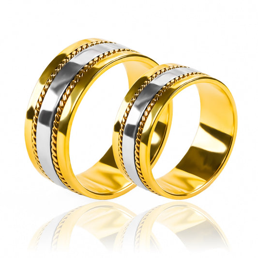 Argollas de matrimonio lazos de amor plane, elaboradas en oro 18k de Joyería Caracas, cada una cuenta con certificado de calidad y garantía de por vida.