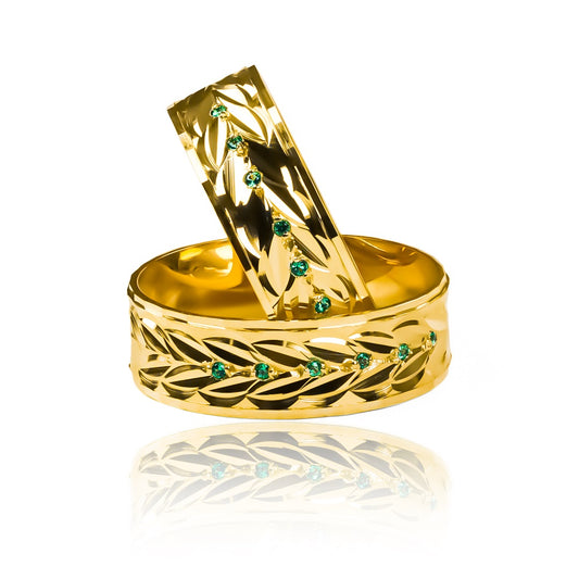 Argollas de matrimonio Love Forest, elaboradas en oro 18k por Joyería Caracas, cuentan con certificado de calidad y garantía de por vida.