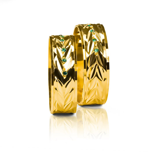 Argollas de matrimonio Love Forest, elaboradas en oro 18k por Joyería Caracas, cuentan con certificado de calidad y garantía de por vida.