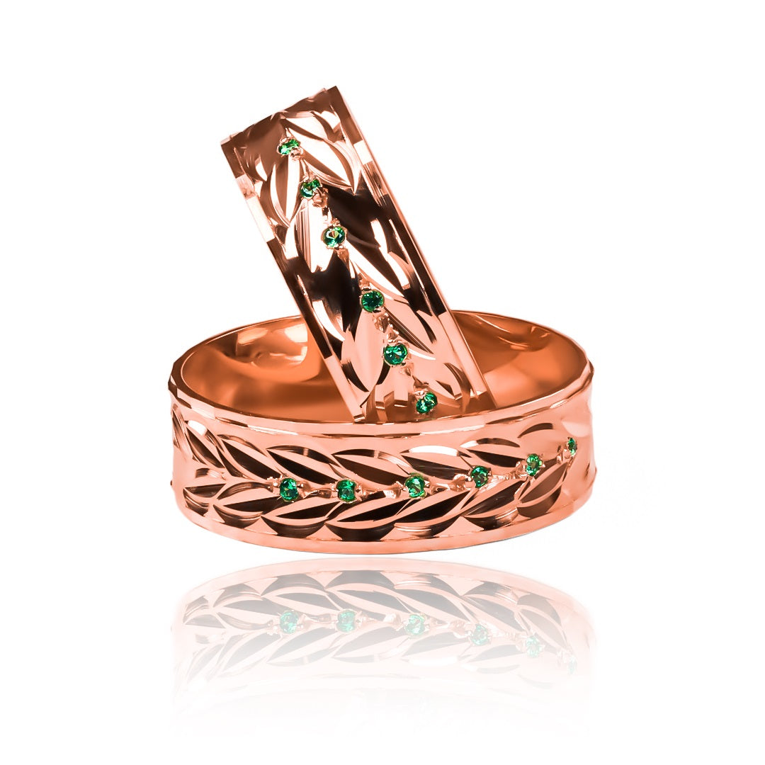 Argollas de matrimonio Love Forest, elaboradas en oro 18k por Joyería Caracas, cuentan con certificado de calidad y garantía de por vida.