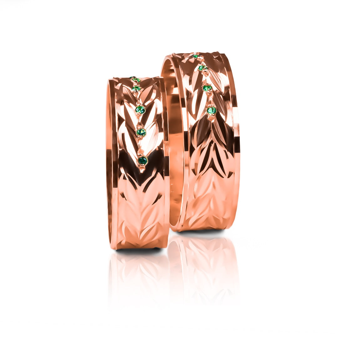 Argollas de matrimonio Love Forest, elaboradas en oro 18k por Joyería Caracas, cuentan con certificado de calidad y garantía de por vida.