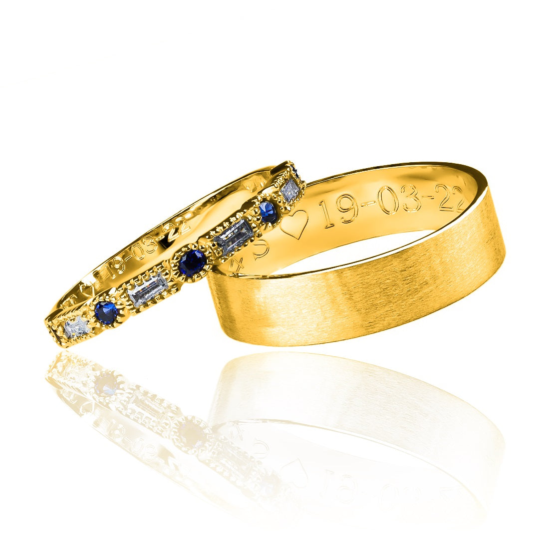 Argollas de matrimonio mate love, fabricadas en oro 18k de Joyería Caracas. Cada argolla cuenta con certificado de calidad y garantía.