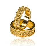 Argollas de matrimonio rapunzel inspired fabricados en oro 18k de Joyería Caracas, cuentan con un certificado de calidad y garantía para toda la vida.