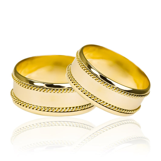 Argollas de matrimonio rope love, fabricadas en oro 18k de Joyería Caracas, cuenta con certificado de calidad y garantía para toda la vida.