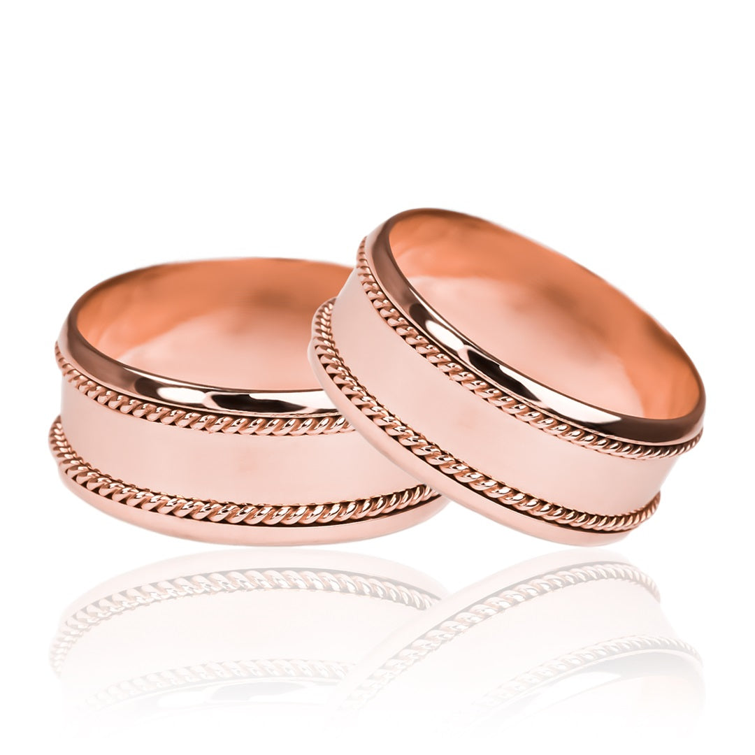 Argollas de matrimonio rope love, fabricadas en oro 18k de Joyería Caracas, cuenta con certificado de calidad y garantía para toda la vida.