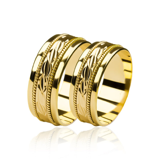 Argollas de matrimonio rope love facetada, fabricadas en oro de 18k de Joyería Caracas, Además, cada anillo viene con un certificado de calidad y garantía.