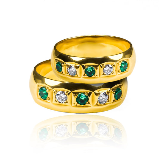 Argollas de matrimonio Siembra, elaboradas en oro 18k por Joyería Caracas. Cada argolla viene con un certificado de calidad y garantía de por vida.