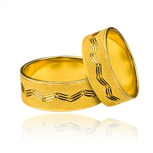 Argollas de matrimonio Versalles, elaboradas en oro 18k por Joyería Caracas, elaboradas en oro 18 kilates, cada uno viene acompañado de un certificado de calidad y garantía.