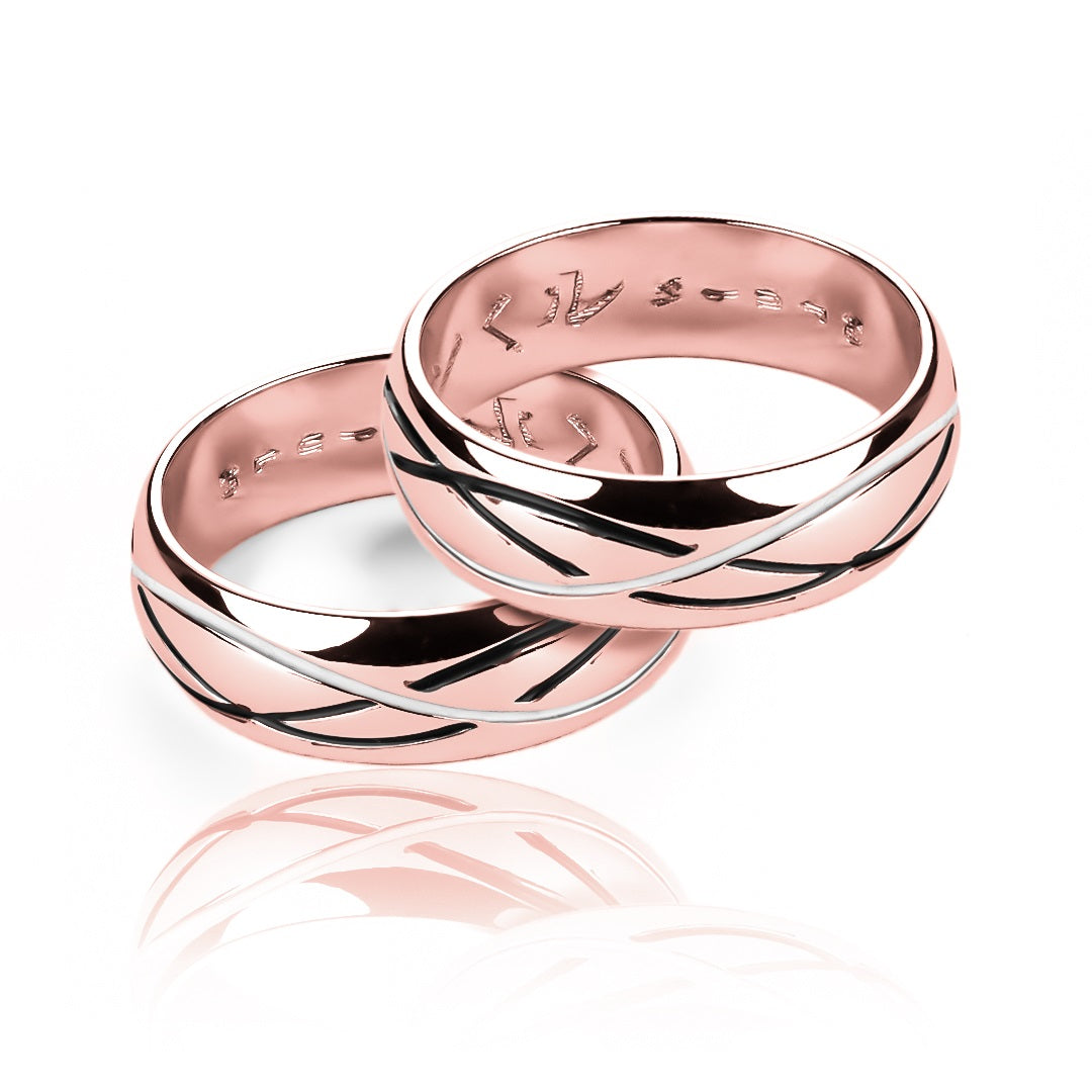 Argollas de matrimonio Yin Yang, elaboradas en oro 18k por Joyería Caracas, cuenta con certificado de calidad y garantía de por vida.