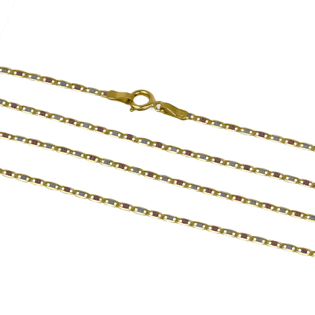 Cadena Escalera 3 oros E50 de Joyería Caracas. Hecha con oro 18k, esta cadena añadirá brillo y sofisticación a cualquier atuendo. Cuenta con garantía de por vida. 