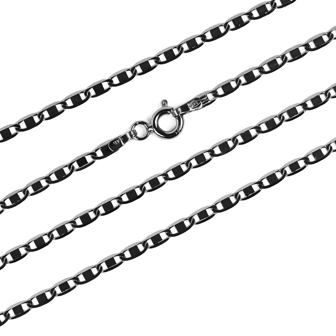 Cadena Escalera Plana 50 blanco elaborada en oro de 18k por Joyería Caracas, cuenta con garantía de por vida.