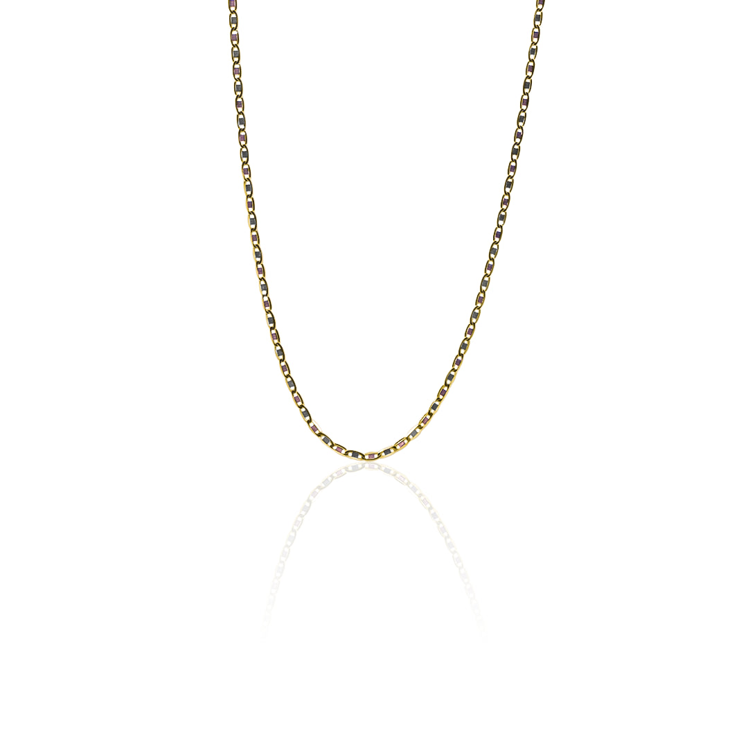 Cadena Escalera Plana espejo S40 3 oros Joyería Caracas, cuenta con certificado de calidad y garantía de por vida.