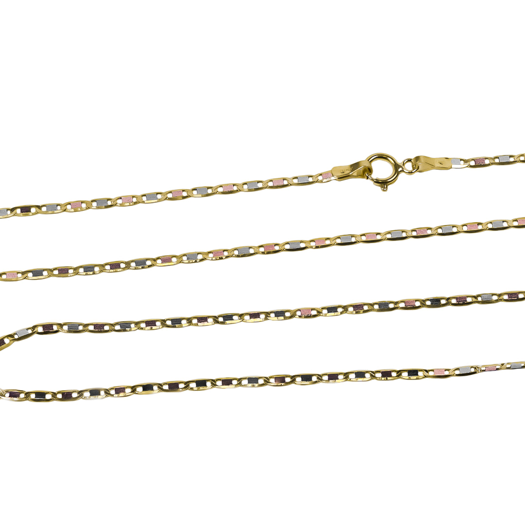 Cadena Escalera Plana espejo S40 3 oros Joyería Caracas, cuenta con certificado de calidad y garantía de por vida.