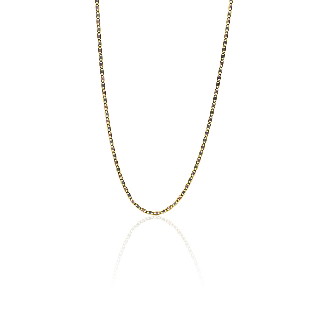 Cadena Escalera Plana espejo S45 3 oros Joyería Caracas, cuenta con certificado de calidad y garantía de por vida.