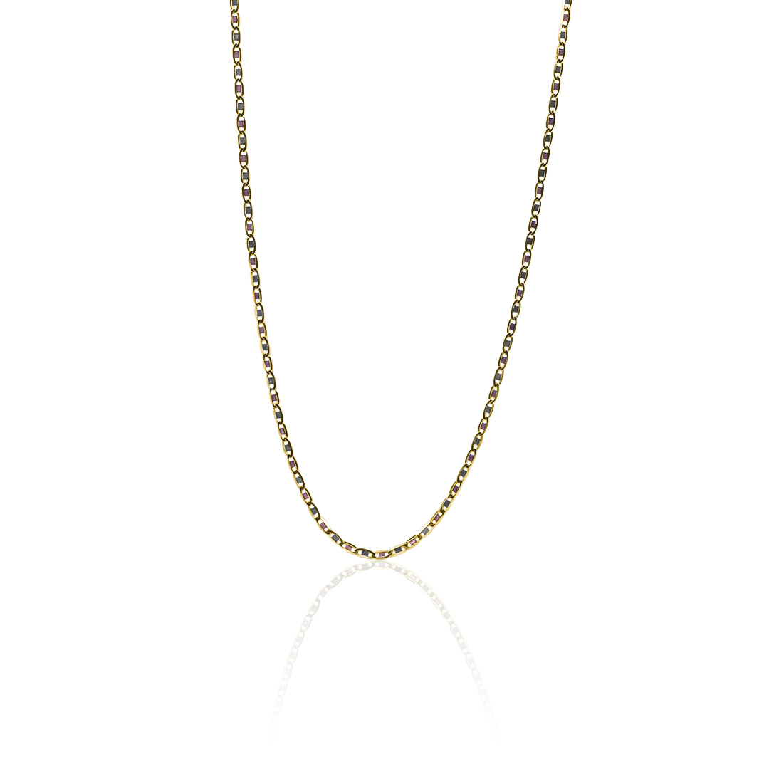 Cadena Escalera Plana espejo S50 3 oros Joyería Caracas, cuenta con certificado de calidad y garantía de por vida.