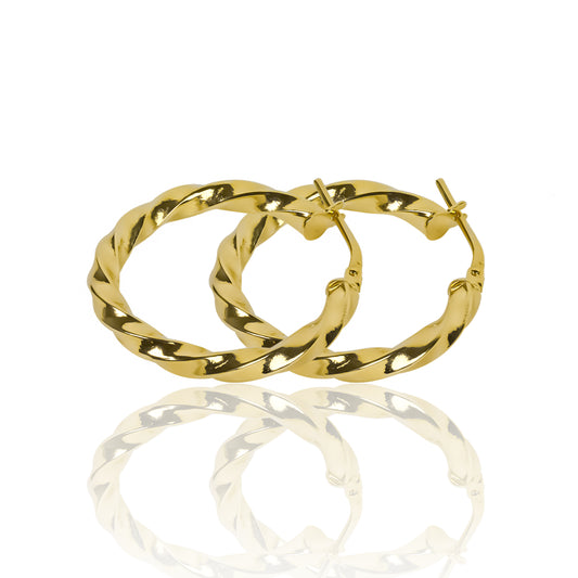 Candongas melcocha twiste M fabricadas en oro 18k por Joyería Caracas, cuenta con una garantía para toda la vida.