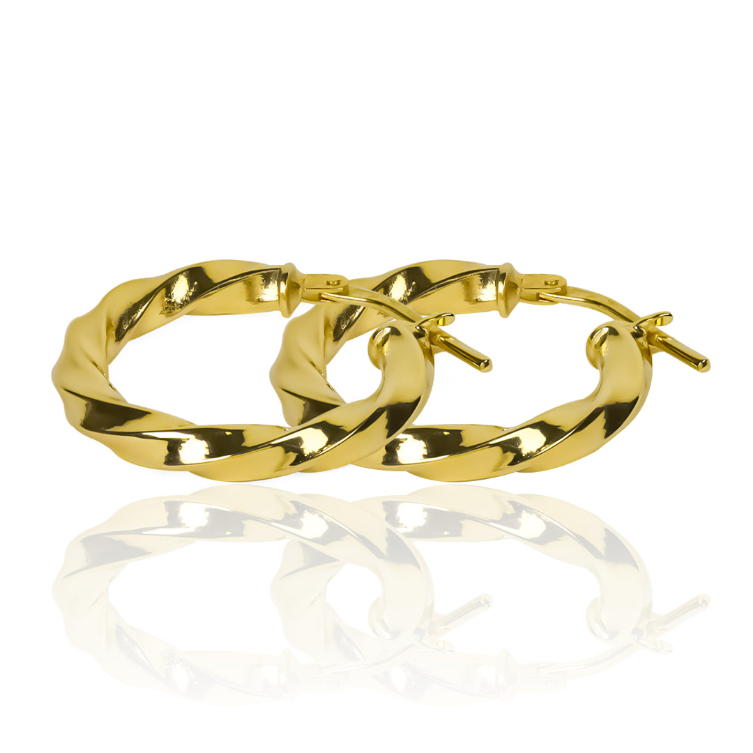 Candongas melcocha twiste S fabricadas en oro 18k por Joyería Caracas, cuenta con una garantía para toda la vida.