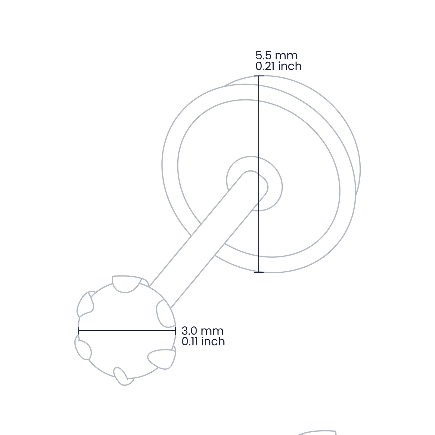 Croquis de topito con broche de rosca española en oro amarillo de 18 quilates y diamante de 3.0mm, hechos en Joyería Caracas. 