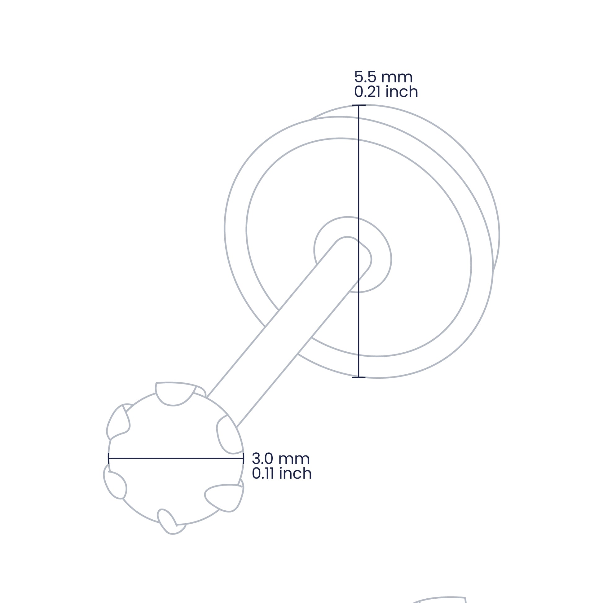 Croquis de topito con broche de rosca española en oro amarillo de 18 quilates y diamante de 3.0mm, hechos en Joyería Caracas. 