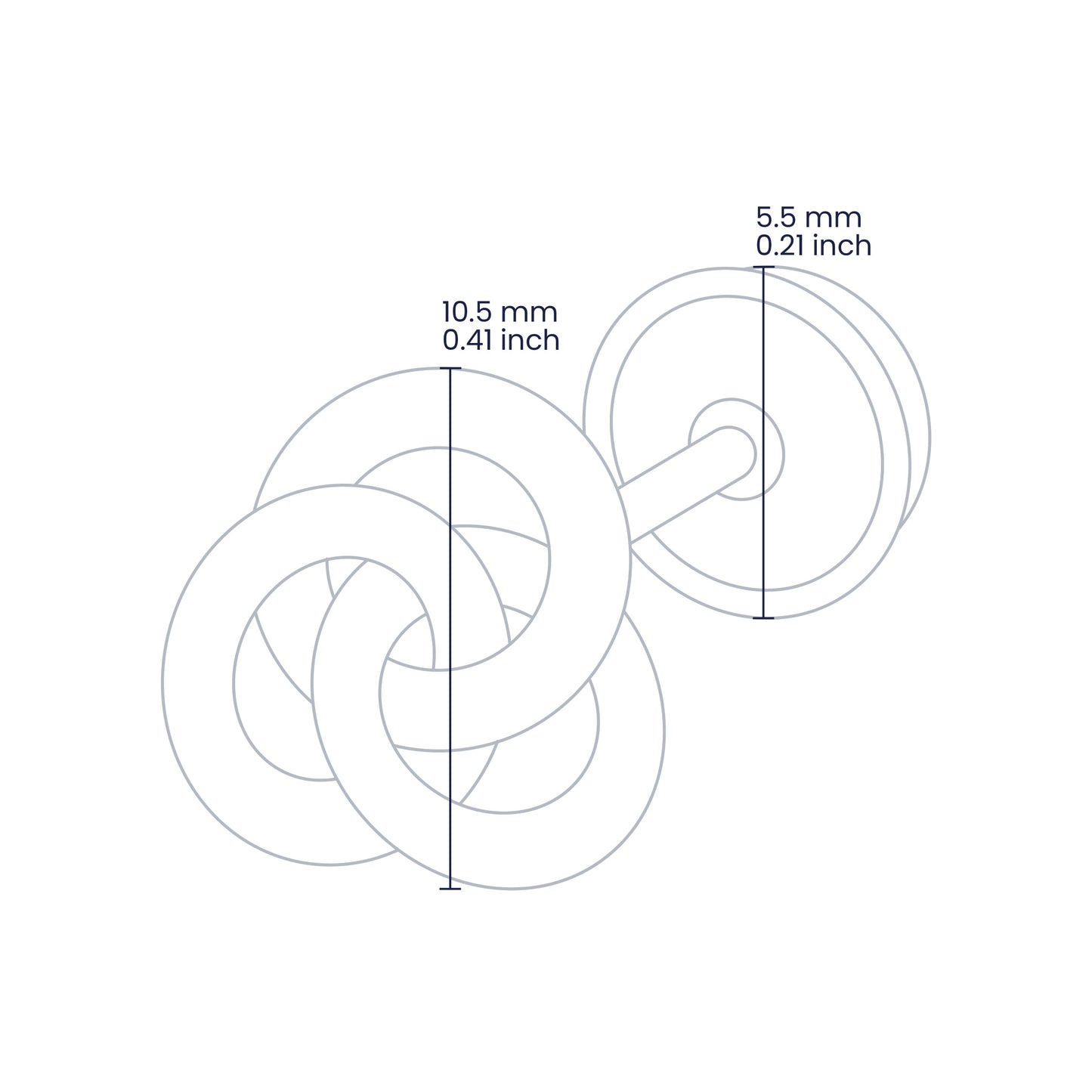 Croquis de topito en forma de espiral de 3 aros de 10.5mm con broche de rosca española en oro amarillo de 18 quilates, hechos en Joyería Caracas. 