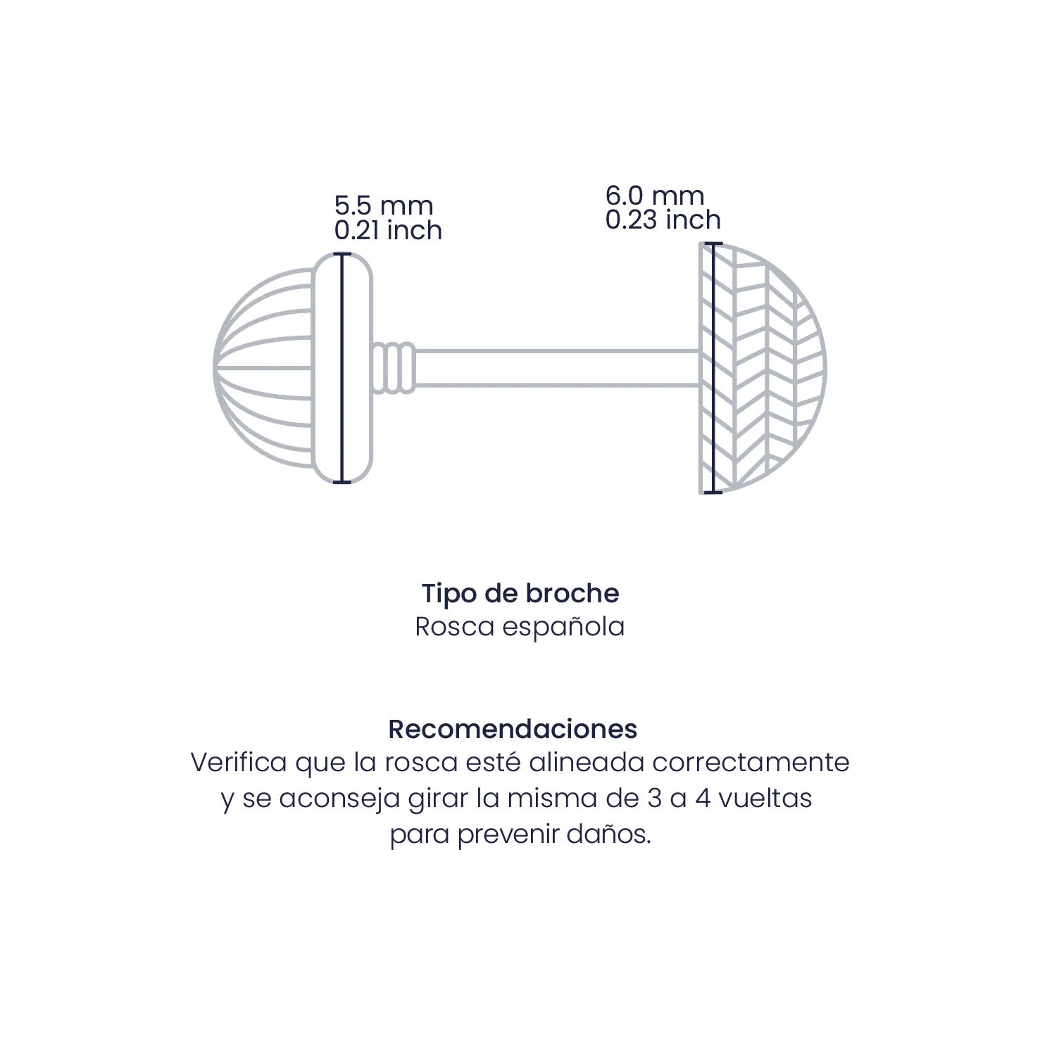 Croquis de topito de media esfera diamantada de 6.0mm con broche de rosca española en oro amarillo de 18 quilates, hechos en Joyería Caracas. 