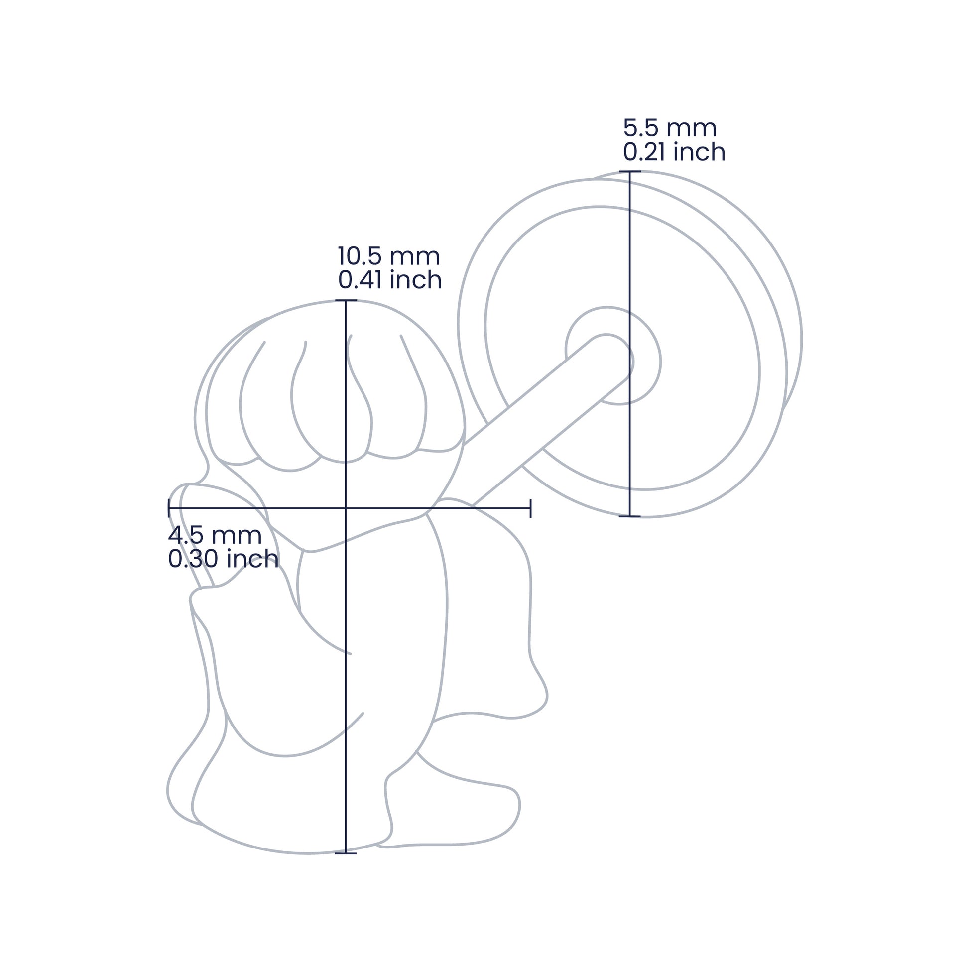 Croquis de topito en forma de ángel rezando de 10.5mm de alto y 4.5mm de ancho con broche de rosca española en oro amarillo de 18 quilates, hechos en Joyería Caracas. 