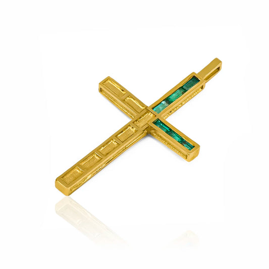 Dije Cruz Baguette Big (Emeralds), fabricado en oro 18k por Joyería Caracas, cuenta con certificado de calidad y garantía de por vida.