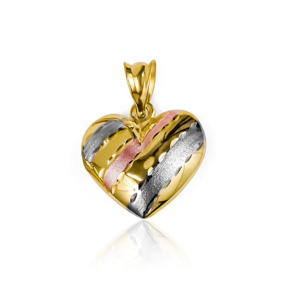 Dije corazón soplado tres oros. Hecho por joyeros expertos. En Joyería Caracas, cuenta con garantía de por vida. 