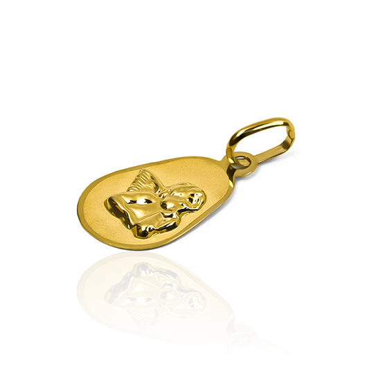 Dije placa pera Angelito I, fabricado en oro 18K por Joyería Caracas, cuenta con garantía de por vida.