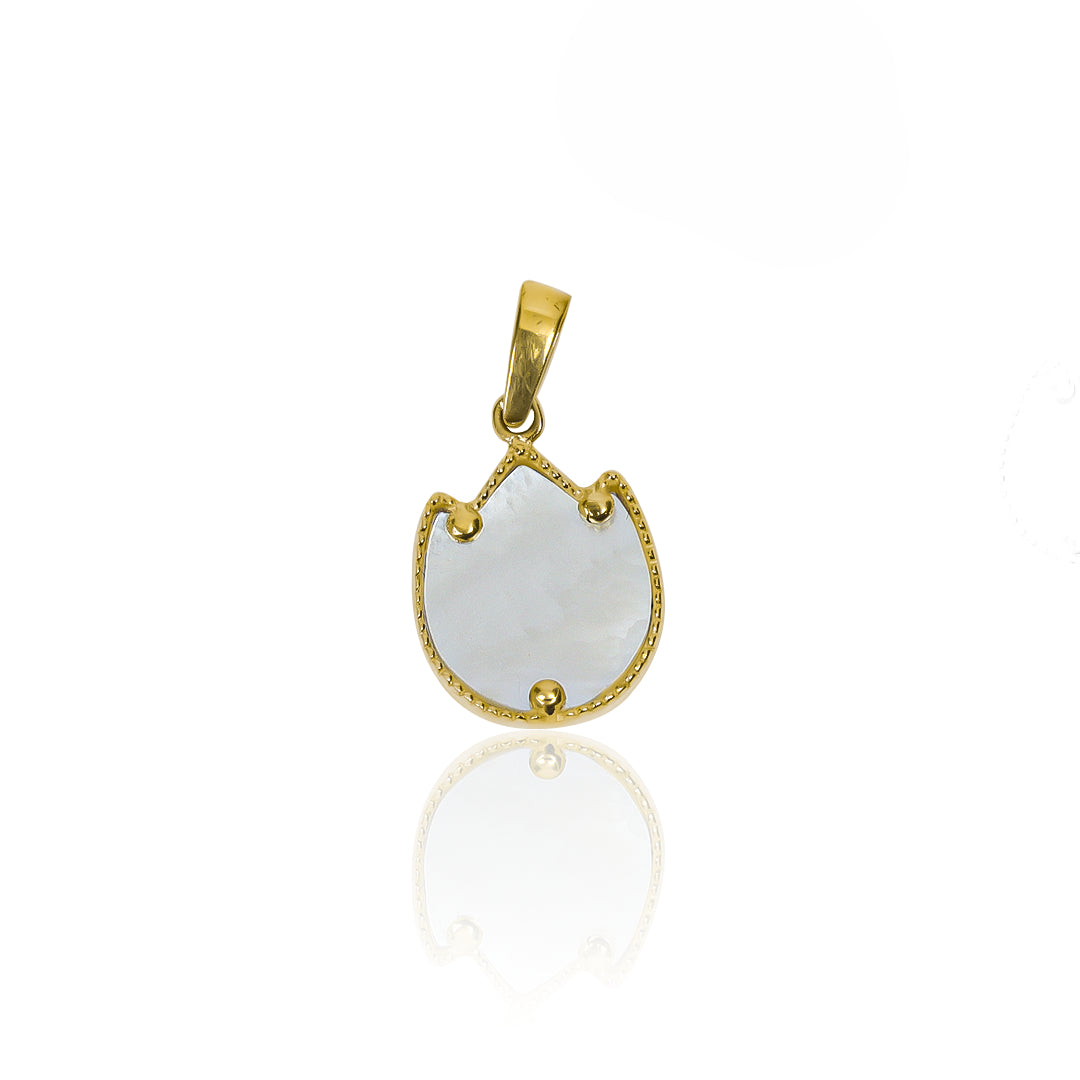 Dije Tulip Nacar L en oro de 18k de la Joyería Caracas. Con su diseño en forma de tulipán, este accesorio cuenta con certificado de calidad y garantía de por vida.