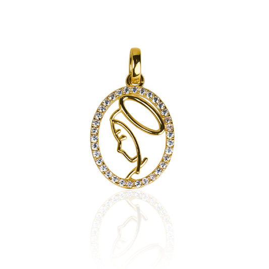 Dije Virgen María cristales. Hecho con oro de 18 quilates por Joyería Caracas, cuenta con garantía de por vida.