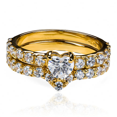 Anillo de compromiso duo con corazón enamorado en oro 18k en Joyería Caracas. Cuenta con un certificado de calidad y garantía de por vida.