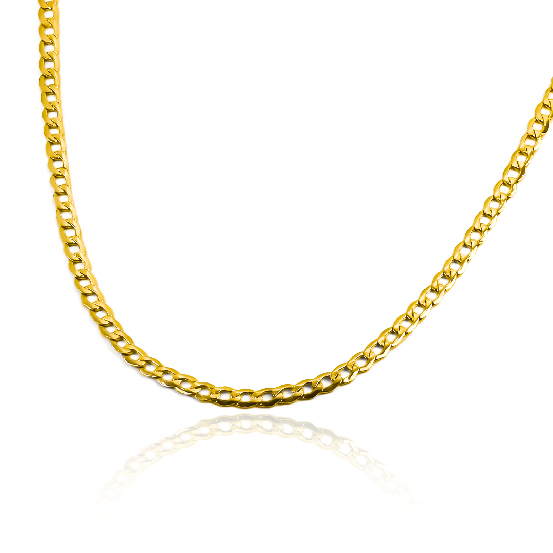 Cadena Cubana Seguida M60 de la Joyería Caracas es un elegante accesorio en oro de 18k. Cuenta con garantía de por vida. 