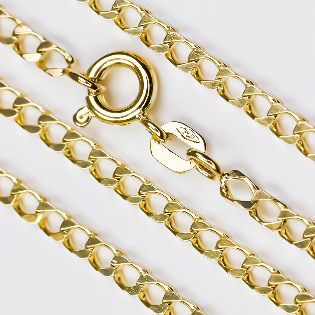 Cadena Classic panzer chabal M es una cadena de oro de 18k de la Joyería Caracas. Con su diseño clásico y resistente, esta cadena es un accesorio elegante y duradero.