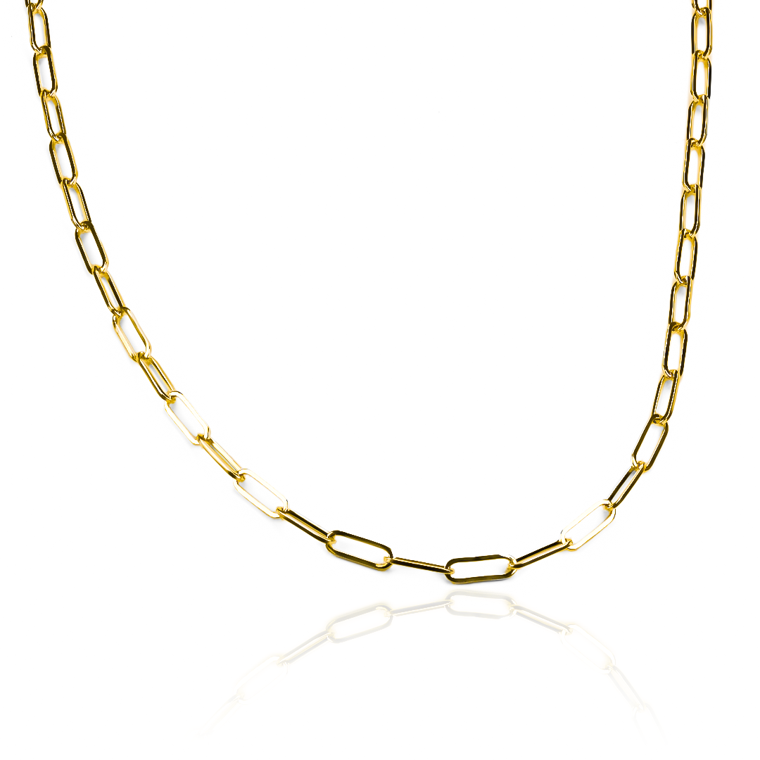 Cadena Clip Lisa 60cm en oro de 18K de la Joyería Caracas, cuenta con garantía de por vida.