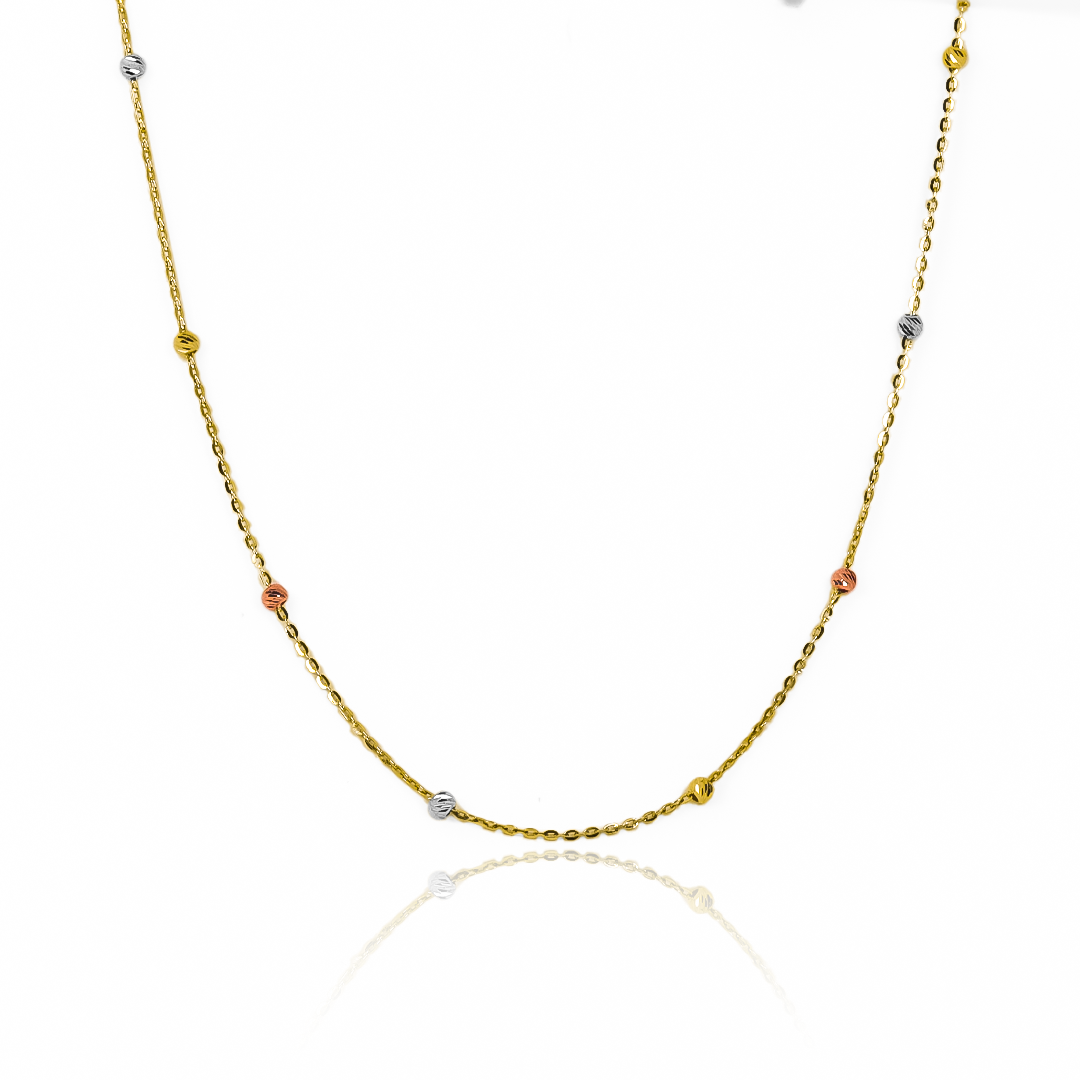 Cadena de oro de 18k Classic sphere diamantada 3 oros 50cm de la Joyería Caracas, cuenta con garantía de por vida. 